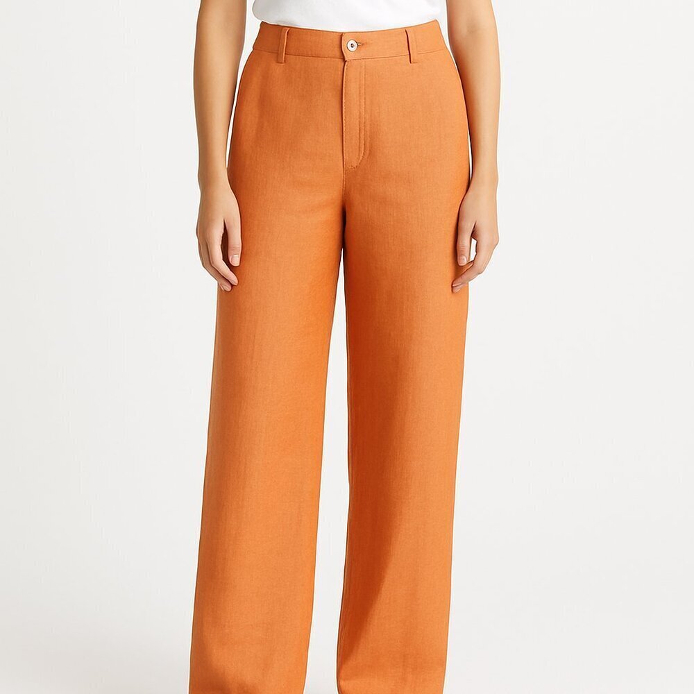 Claramonte Orange Linen Wide Leg Trousers 36 FR US 4 NWT